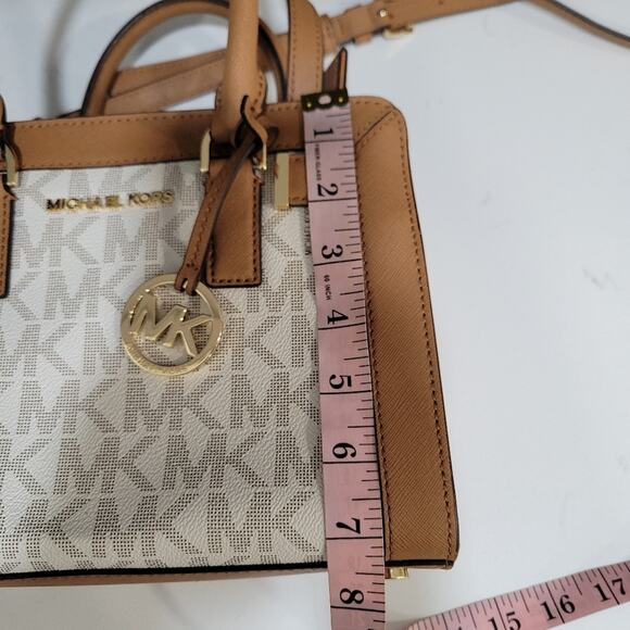 Michael Kors Dillon Monogram Small Satchel and Crossbody Bag Vanilla - Picture 14 of 15